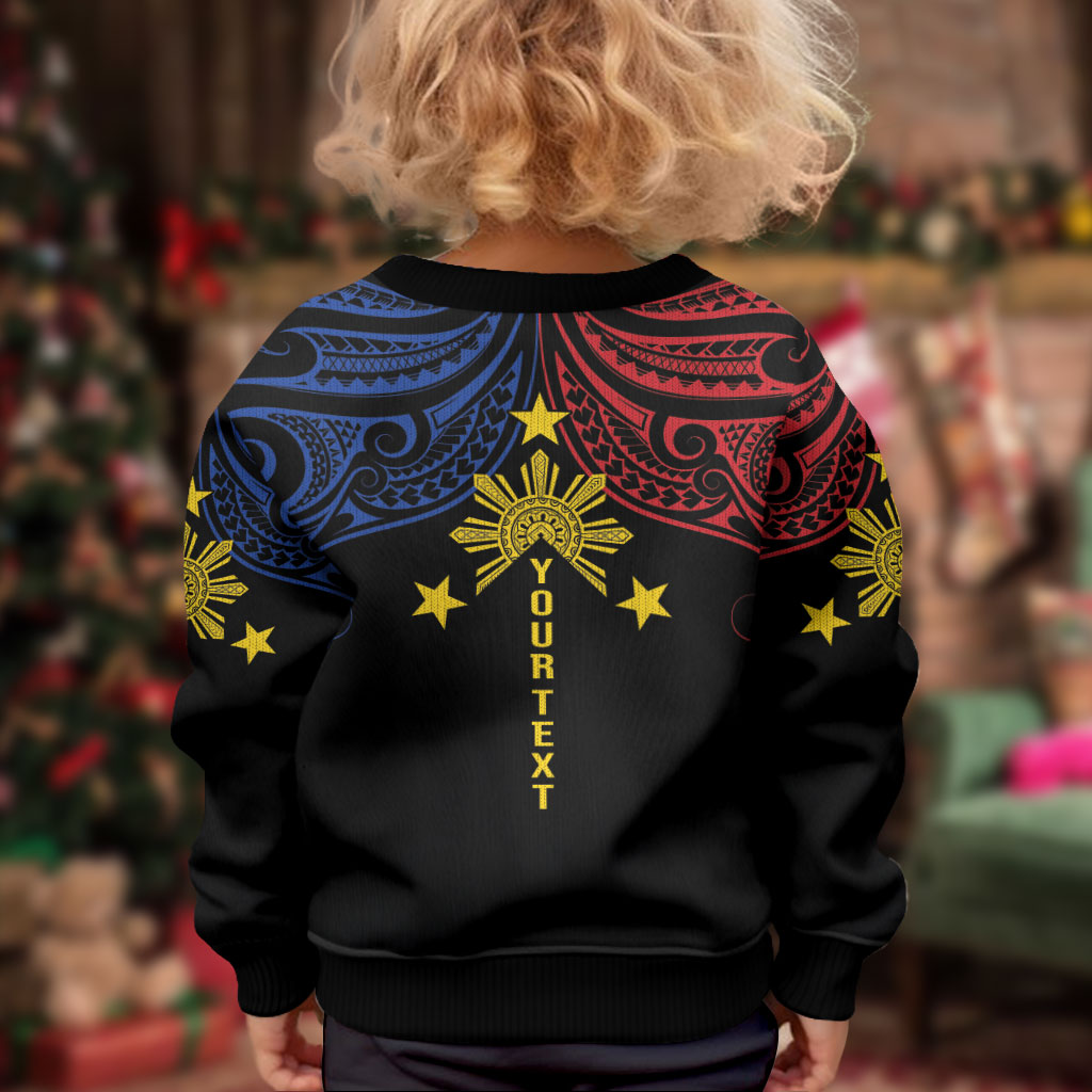 Philippines Heritage Personalized Kid Ugly Christmas Sweater Baybayin Philipinas Sun LT7 - Polynesian Pride