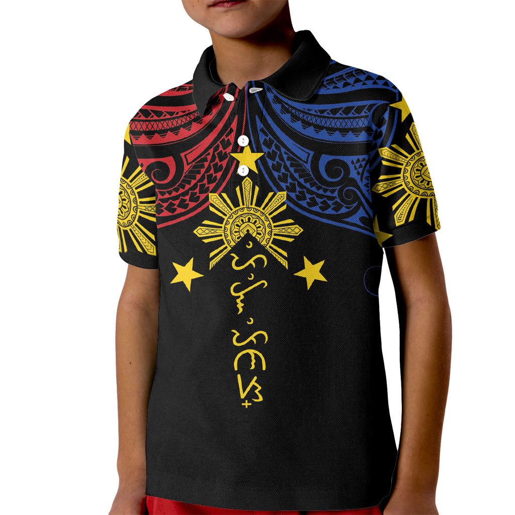 Philippines Heritage Personalized Kid Polo Shirt Baybayin Philipinas Sun LT7 Kid Black - Polynesian Pride