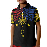 Philippines Heritage Personalized Kid Polo Shirt Baybayin Philipinas Sun LT7 Kid Black - Polynesian Pride