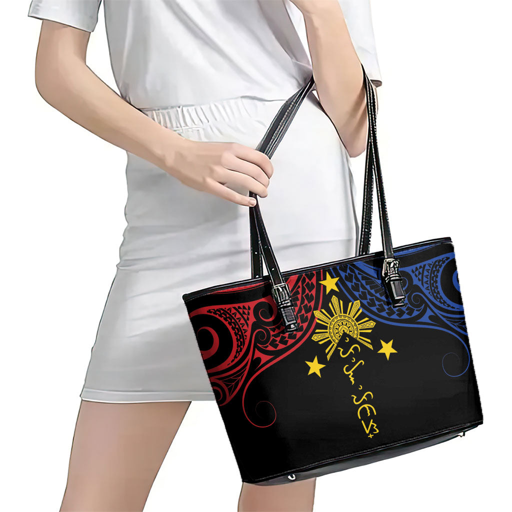 Philippines Heritage Leather Tote Bag Baybayin Philipinas Sun LT7 - Polynesian Pride