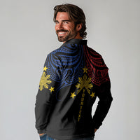 Philippines Heritage Personalized Long Sleeve Polo Shirt Baybayin Philipinas Sun LT7 - Polynesian Pride