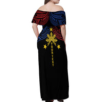 Philippines Heritage Personalized Off Shoulder Maxi Dress Baybayin Philipinas Sun LT7 - Polynesian Pride