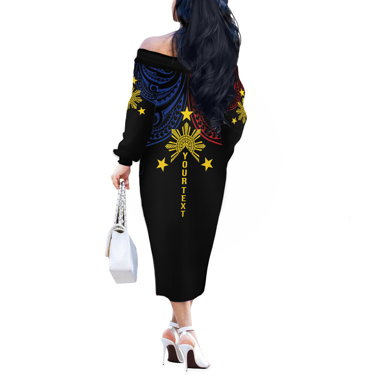 Philippines Heritage Personalized Off The Shoulder Long Sleeve Dress Baybayin Philipinas Sun LT7 - Polynesian Pride
