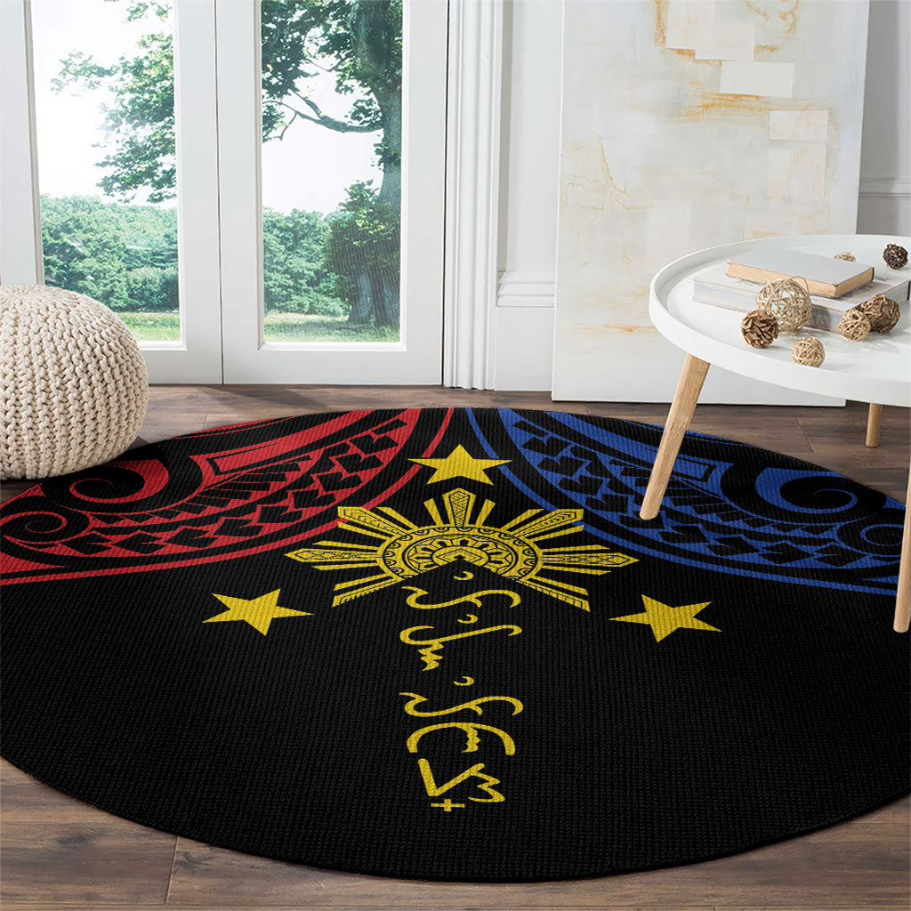 Philippines Heritage Round Carpet Baybayin Philipinas Sun LT7 - Polynesian Pride