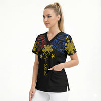 Philippines Heritage Personalized Scrub Top Baybayin Philipinas Sun LT7 - Polynesian Pride