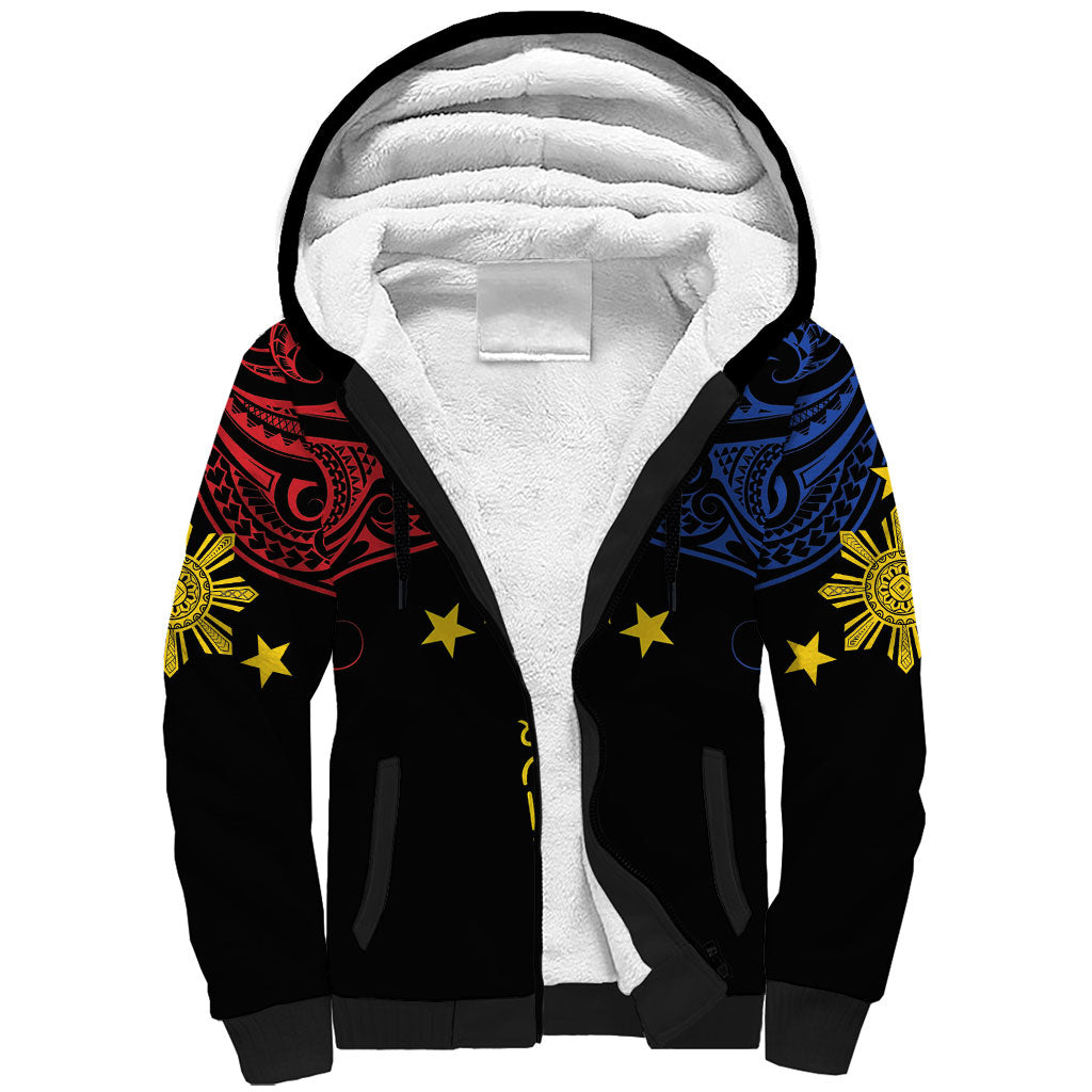 Philippines Heritage Personalized Sherpa Hoodie Baybayin Philipinas Sun LT7 Unisex Black - Polynesian Pride
