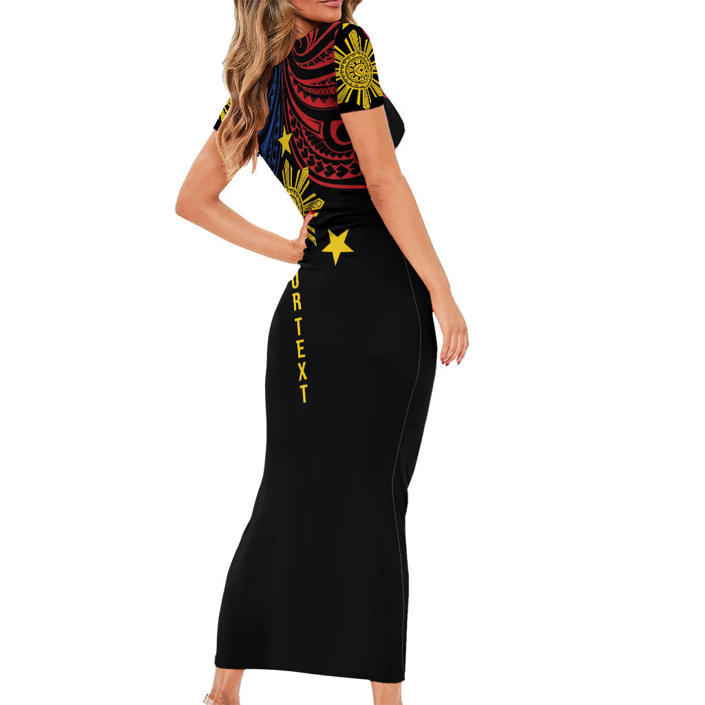 Philippines Heritage Personalized Short Sleeve Bodycon Dress Baybayin Philipinas Sun LT7 - Polynesian Pride