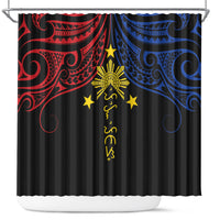 Philippines Heritage Shower Curtain Baybayin Philipinas Sun LT7 Black - Polynesian Pride