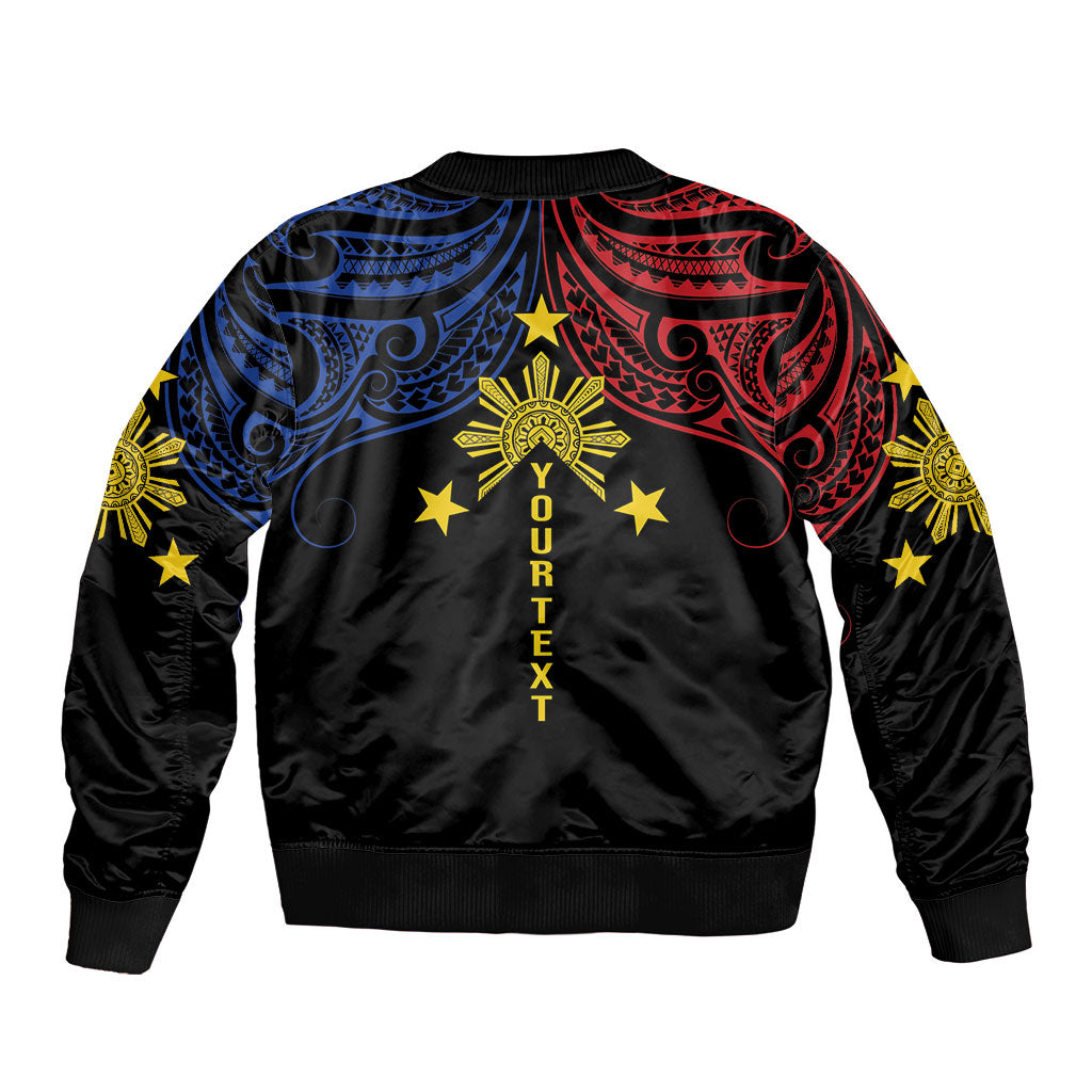 Philippines Heritage Personalized Sleeve Zip Bomber Jacket Baybayin Philipinas Sun LT7 - Polynesian Pride