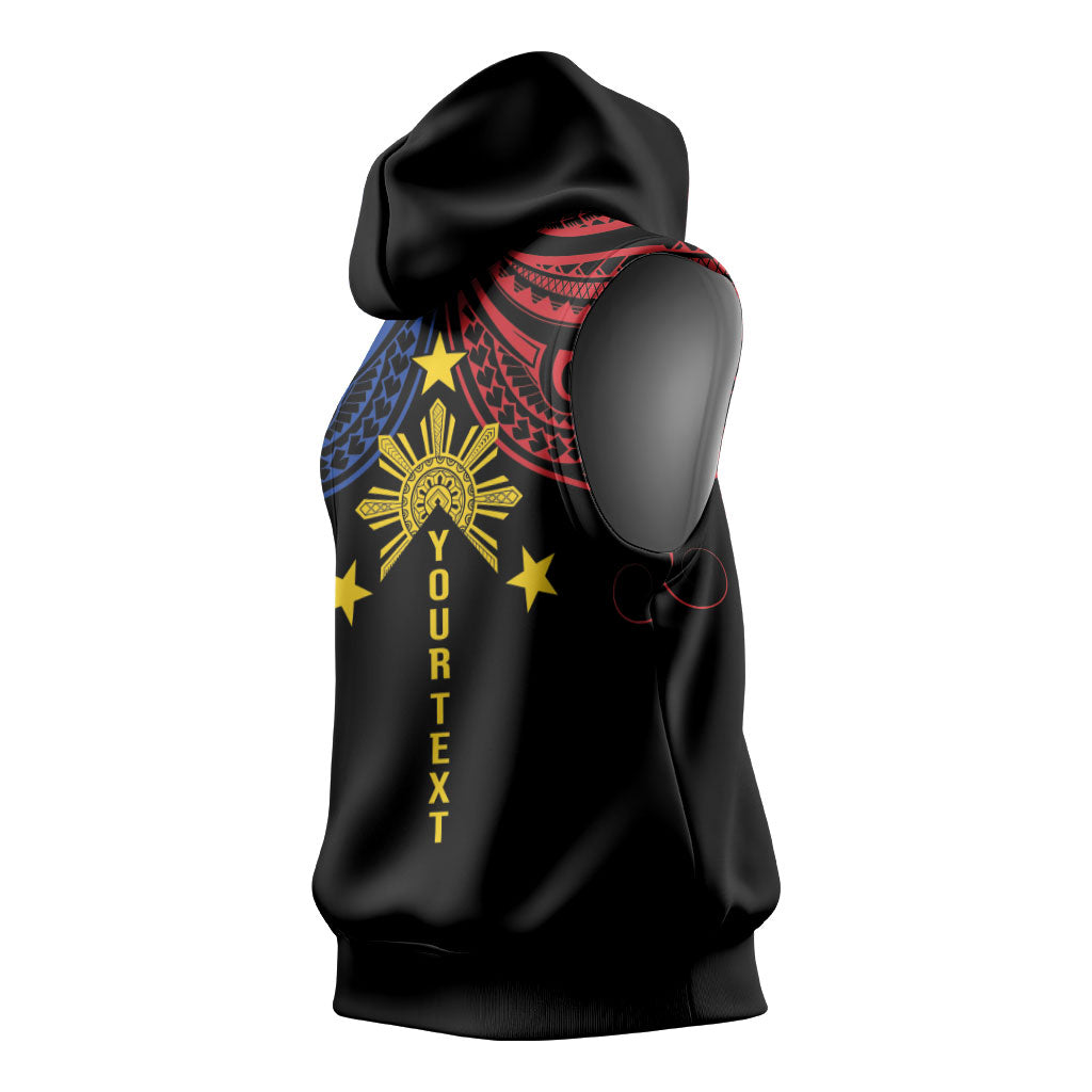 Philippines Heritage Personalized Sleeveless Hoodie Baybayin Philipinas Sun LT7 - Polynesian Pride