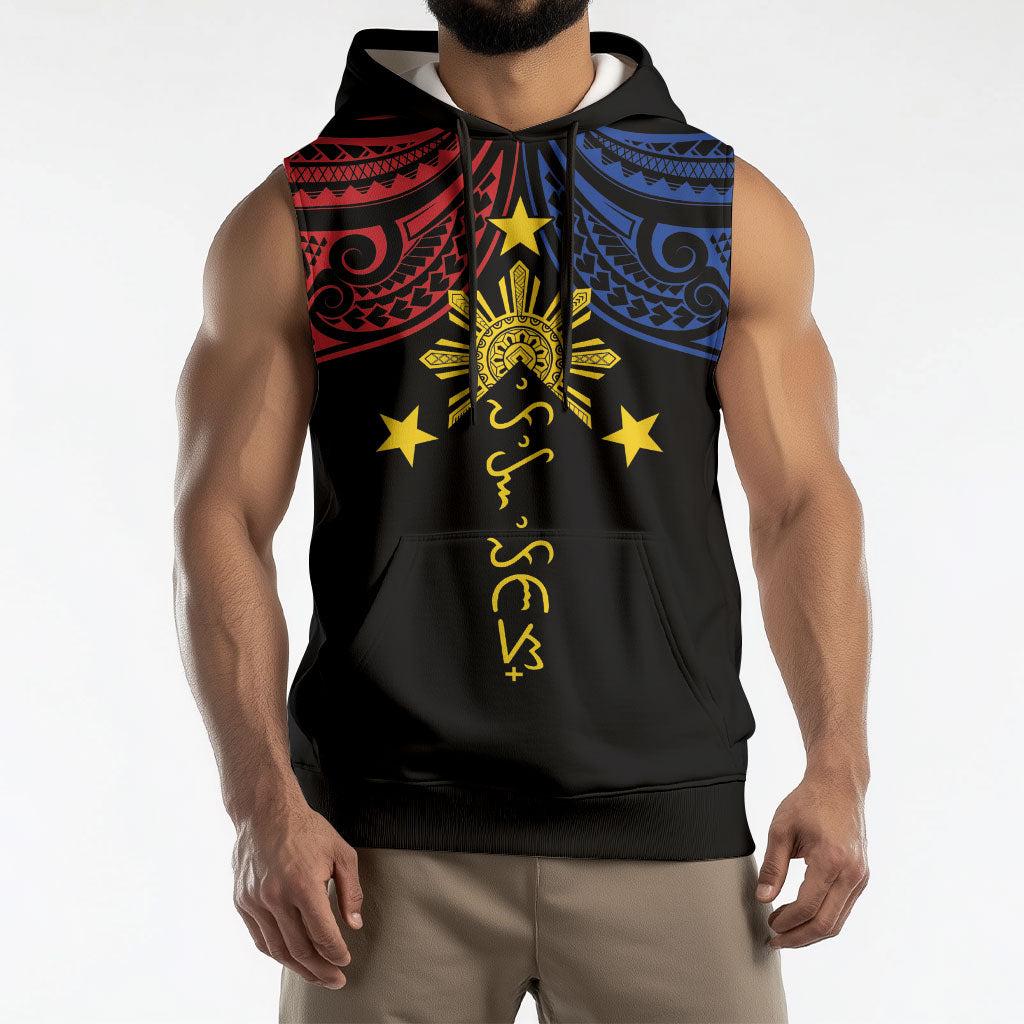 Philippines Heritage Personalized Sleeveless Hoodie Baybayin Philipinas Sun LT7 - Polynesian Pride