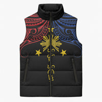 Philippines Heritage Personalized Sleeveless Puffer Jacket Baybayin Philipinas Sun