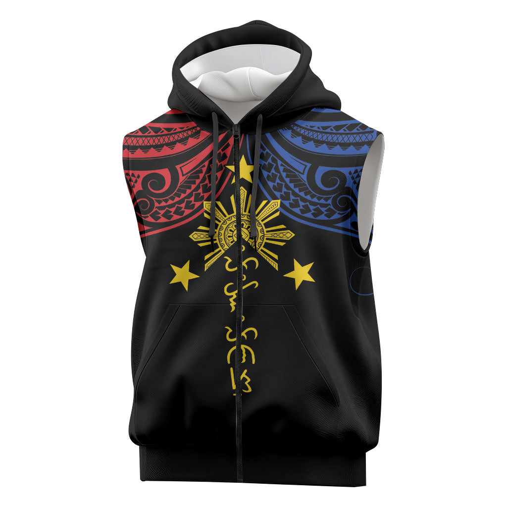 Philippines Heritage Personalized Sleeveless Zip Hoodie Baybayin Philipinas Sun