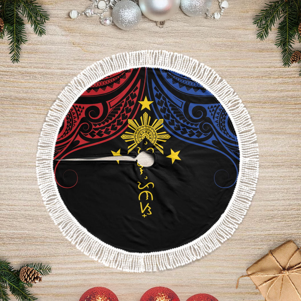 Philippines Heritage Tree Skirt Baybayin Philipinas Sun LT7 Fringed Black - Polynesian Pride