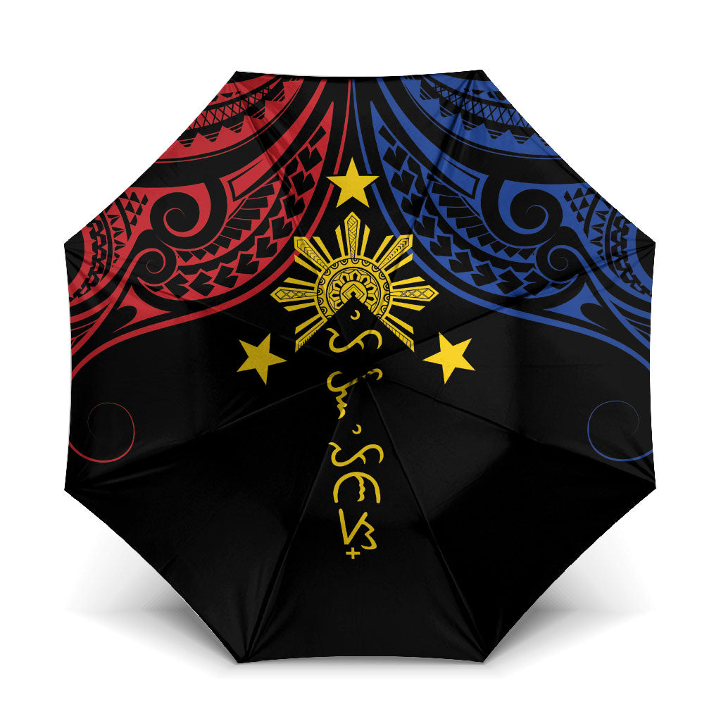 Philippines Heritage Umbrella Baybayin Philipinas Sun LT7 One Size Folded 11.42 inch Opened Diameter 37.4 inch Black - Polynesian Pride