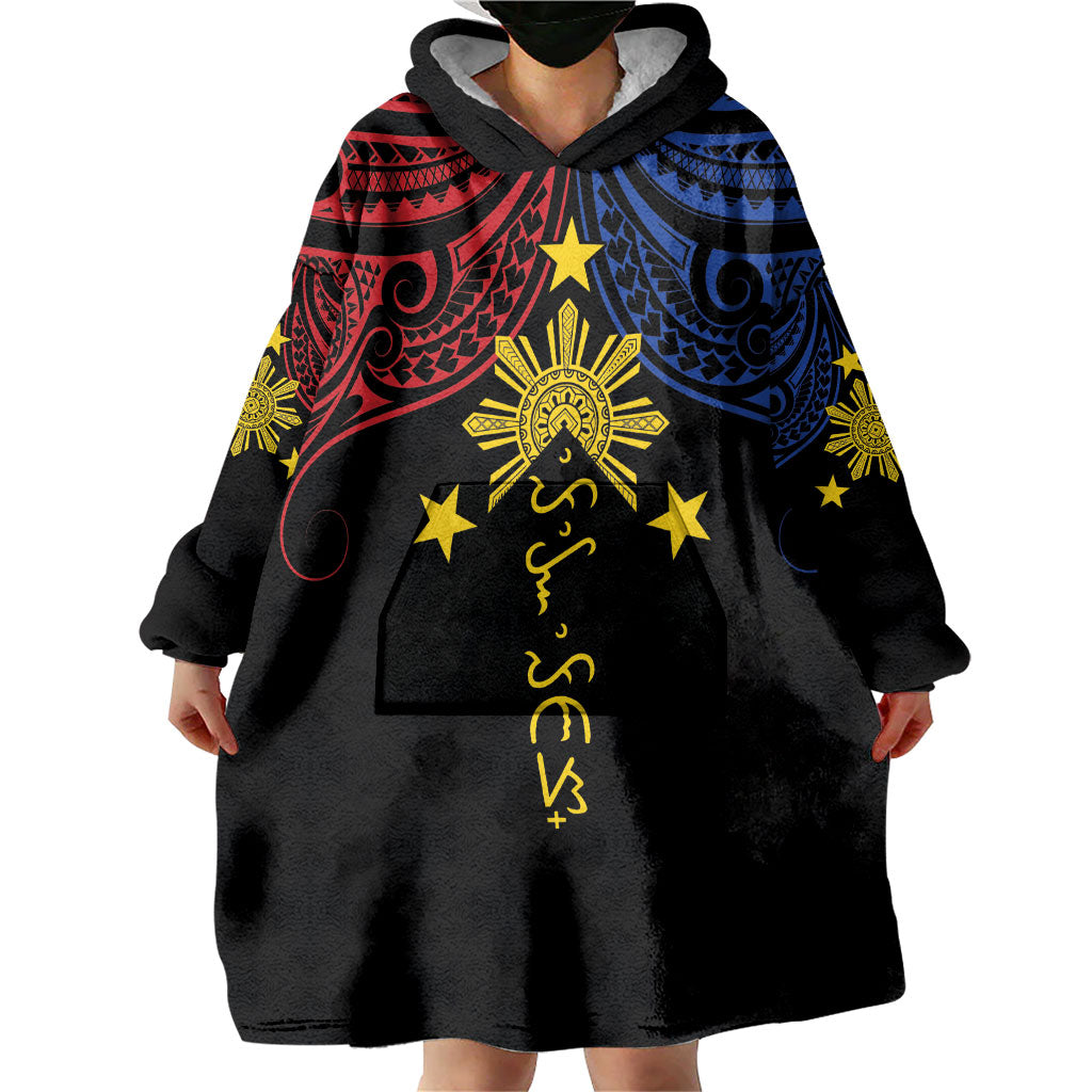 Philippines Heritage Personalized Wearable Blanket Hoodie Baybayin Philipinas Sun LT7 - Polynesian Pride