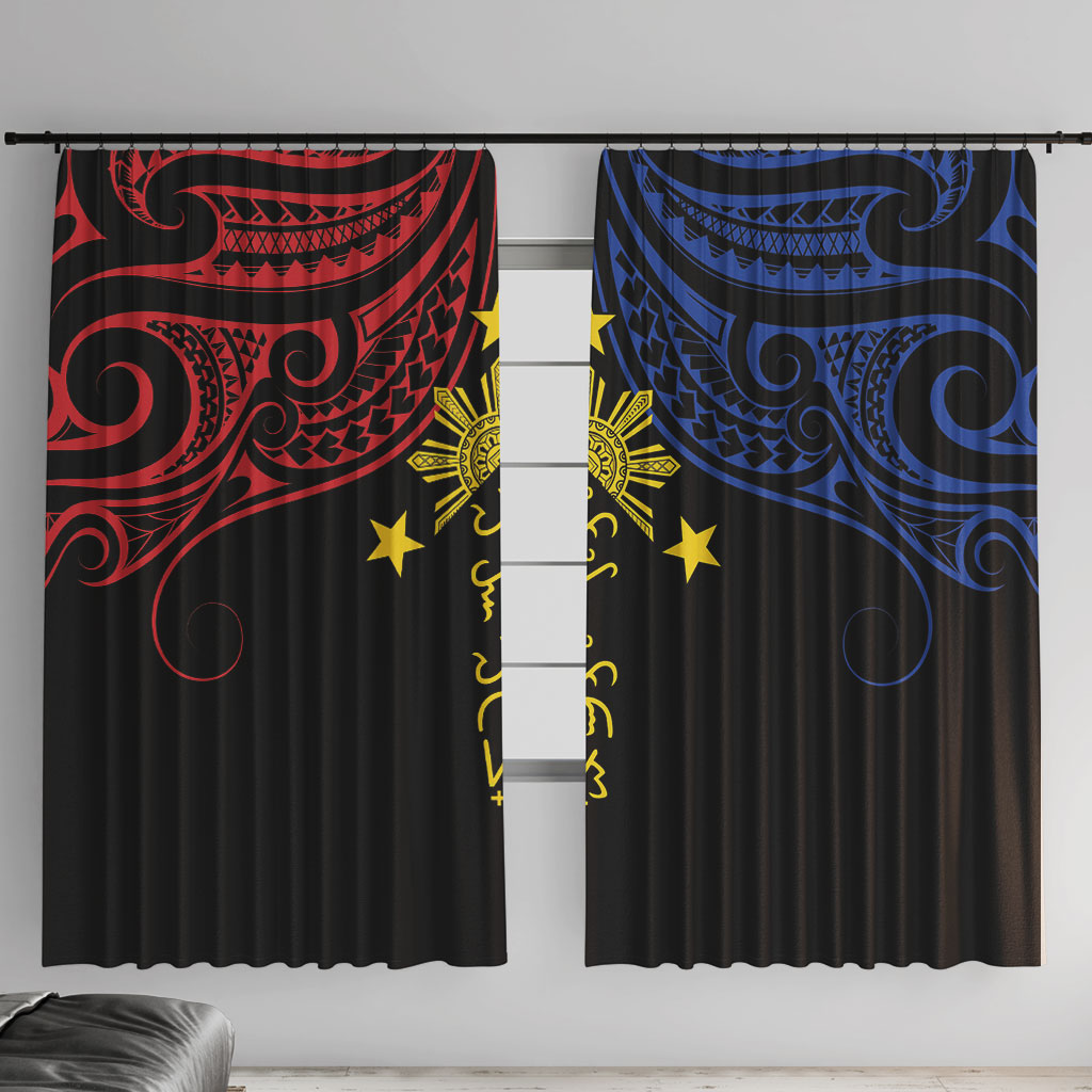 Philippines Heritage Window Curtain Baybayin Philipinas Sun LT7 With Hooks Black - Polynesian Pride