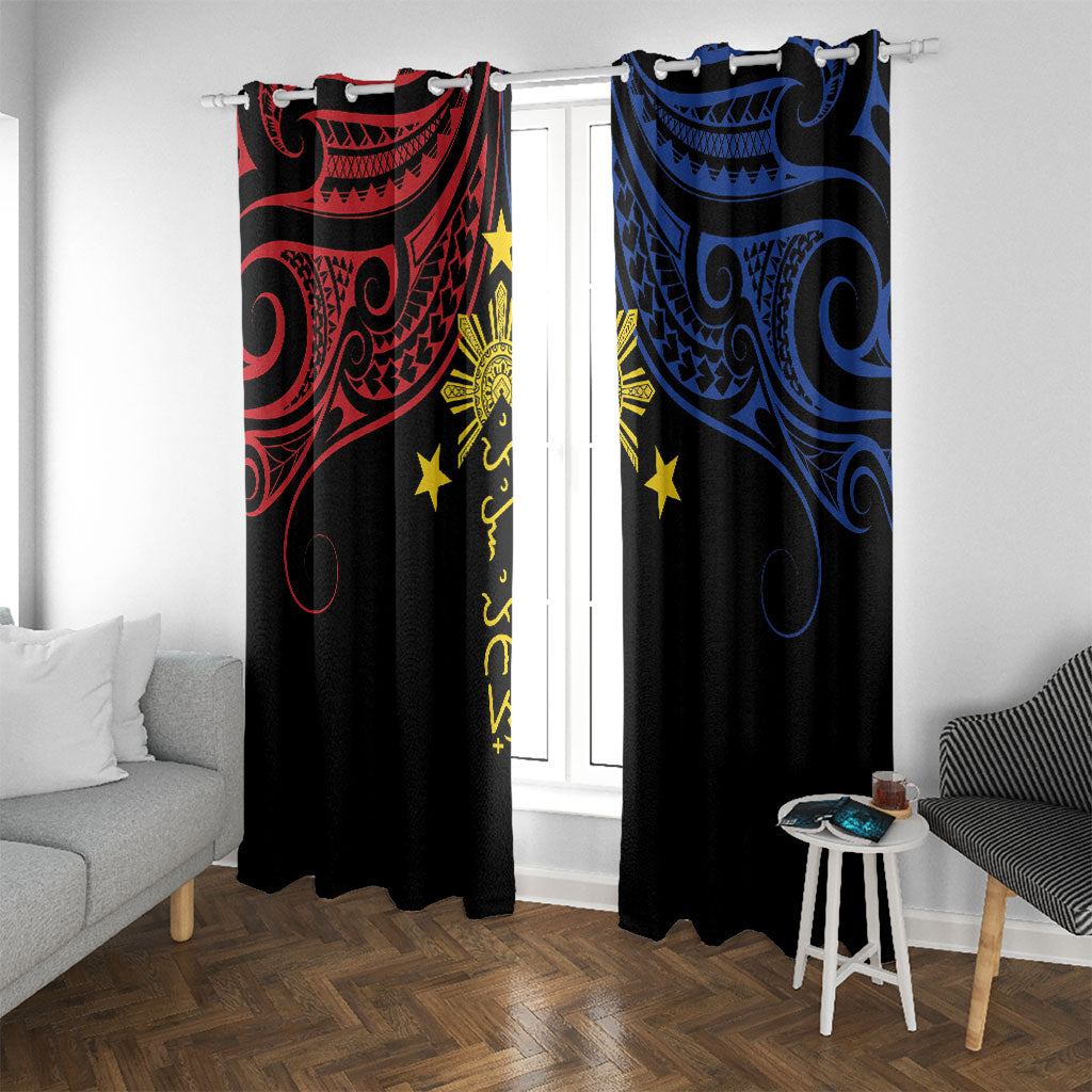 Philippines Heritage Window Curtain Baybayin Philipinas Sun LT7 With Grommets Black - Polynesian Pride