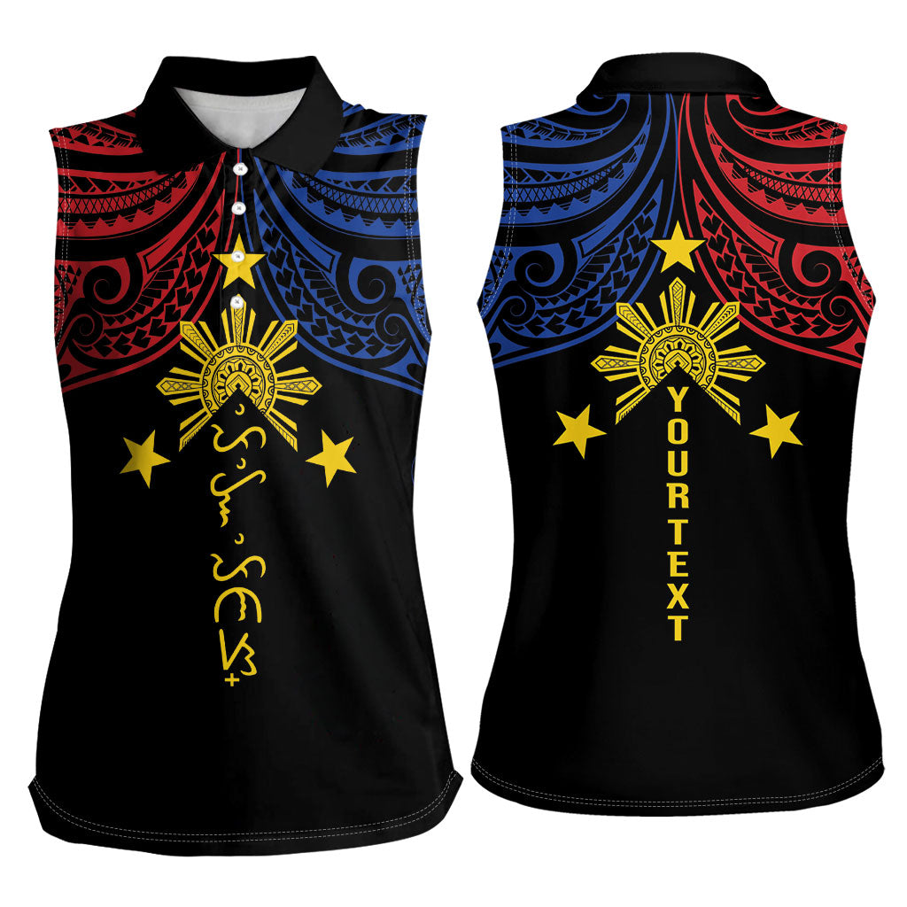 Philippines Heritage Personalized Women Sleeveless Polo Shirt Baybayin Philipinas Sun LT7 - Polynesian Pride