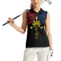 Philippines Heritage Personalized Women Sleeveless Polo Shirt Baybayin Philipinas Sun LT7 - Polynesian Pride