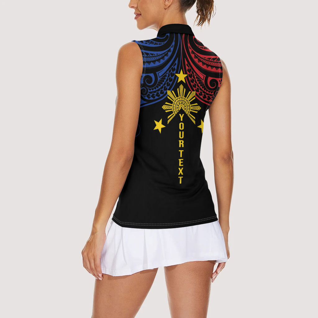 Philippines Heritage Personalized Women Sleeveless Polo Shirt Baybayin Philipinas Sun LT7 - Polynesian Pride
