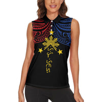 Philippines Heritage Personalized Women Sleeveless Polo Shirt Baybayin Philipinas Sun LT7 - Polynesian Pride