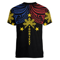Philippines Heritage Personalized Women V-Neck T-Shirt Baybayin Philipinas Sun LT7 - Polynesian Pride