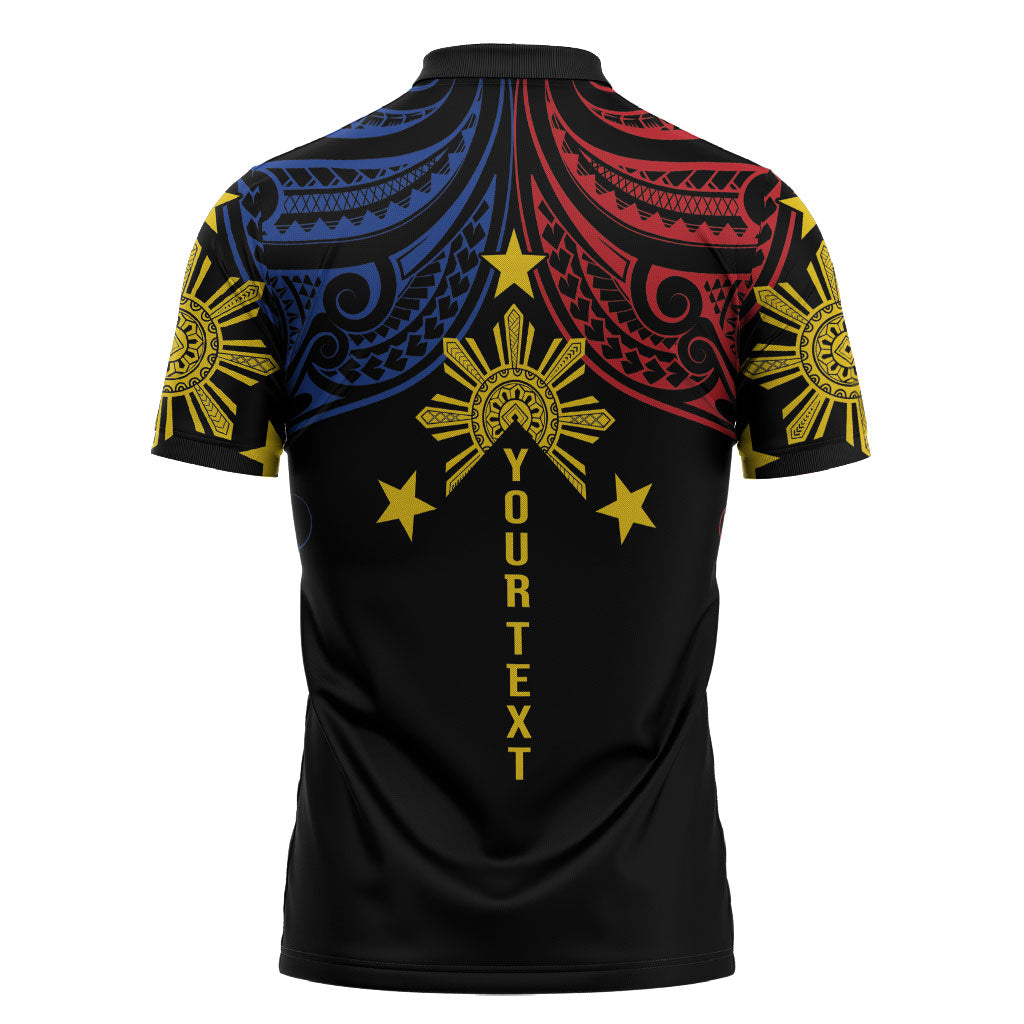 Philippines Heritage Personalized Zipper Polo Shirt Baybayin Philipinas Sun LT7 - Polynesian Pride