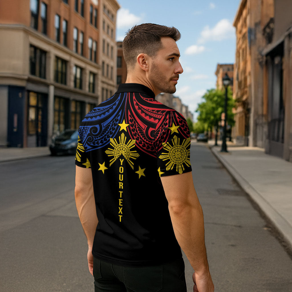Philippines Heritage Personalized Zipper Polo Shirt Baybayin Philipinas Sun LT7 - Polynesian Pride