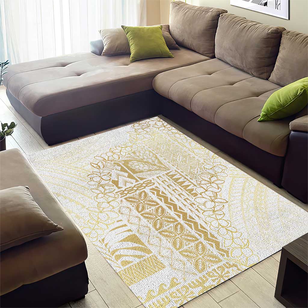 Samoa Lotu Tamaiti Mamanu Siapo Area Rug Golden Plumeria - Polynesian Pride
