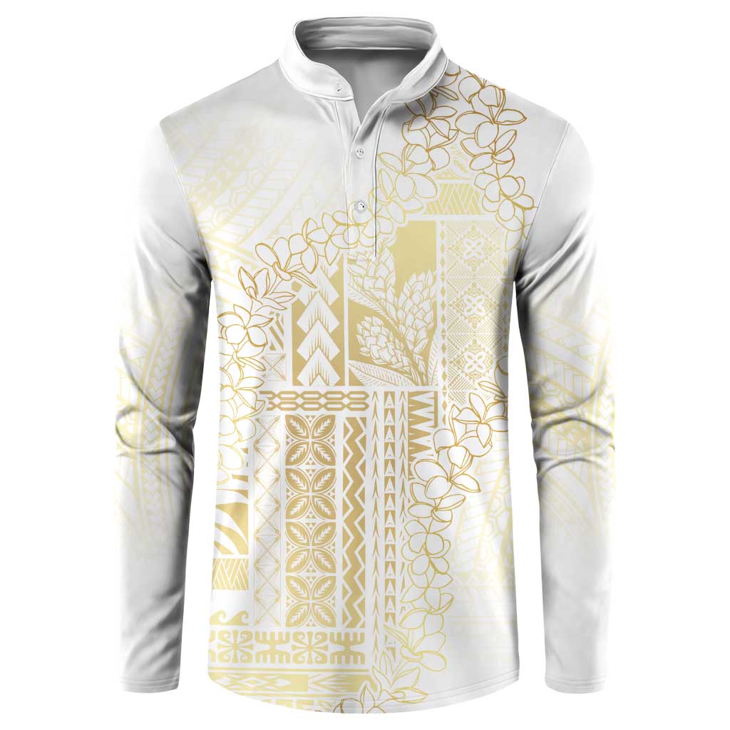 Samoa Lotu Tamaiti Mamanu Siapo Button Sweatshirt Golden Plumeria LT7 Gold - Polynesian Pride