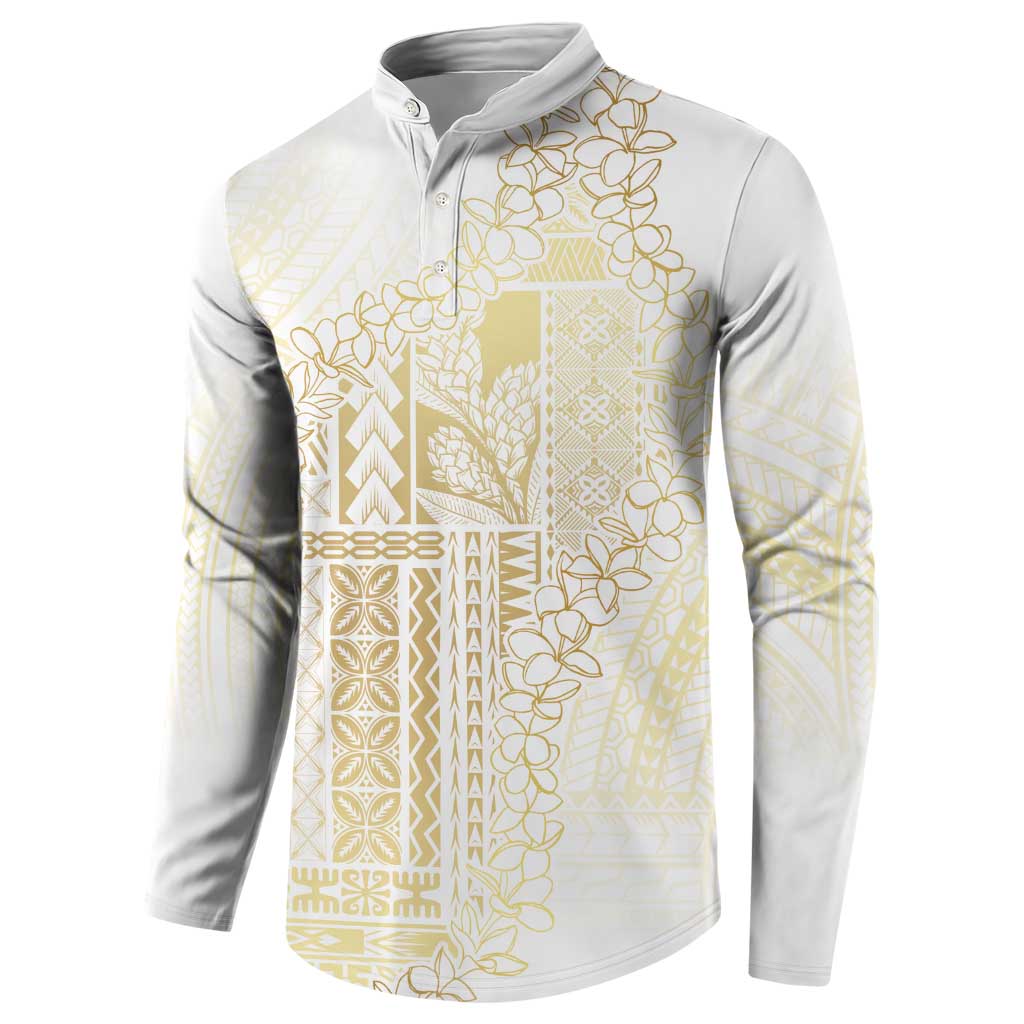 Samoa Lotu Tamaiti Mamanu Siapo Button Sweatshirt Golden Plumeria LT7 - Polynesian Pride
