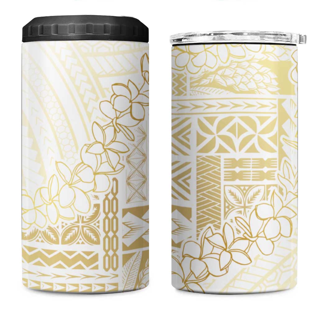 Samoa Lotu Tamaiti Mamanu Siapo 4 in 1 Can Cooler Tumbler Golden Plumeria LT7 One Size: 16 oz Gold - Polynesian Pride