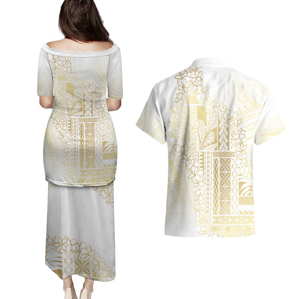 Samoa Lotu Tamaiti Mamanu Siapo Couples Matching Puletasi and Hawaiian Shirt Golden Plumeria - Polynesian Pride