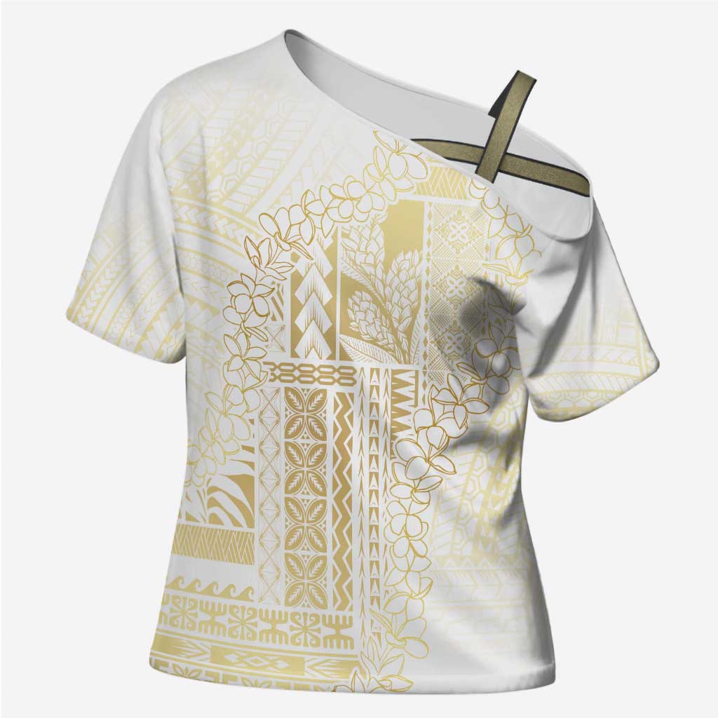 Samoa Lotu Tamaiti Mamanu Siapo Cross Shoulder Shirt Golden Plumeria LT7 Female Gold - Polynesian Pride