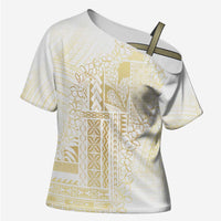 Samoa Lotu Tamaiti Mamanu Siapo Cross Shoulder Shirt Golden Plumeria LT7 Female Gold - Polynesian Pride