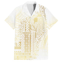 Samoa Lotu Tamaiti Mamanu Siapo Family Matching Off Shoulder Maxi Dress and Hawaiian Shirt Golden Plumeria - Polynesian Pride