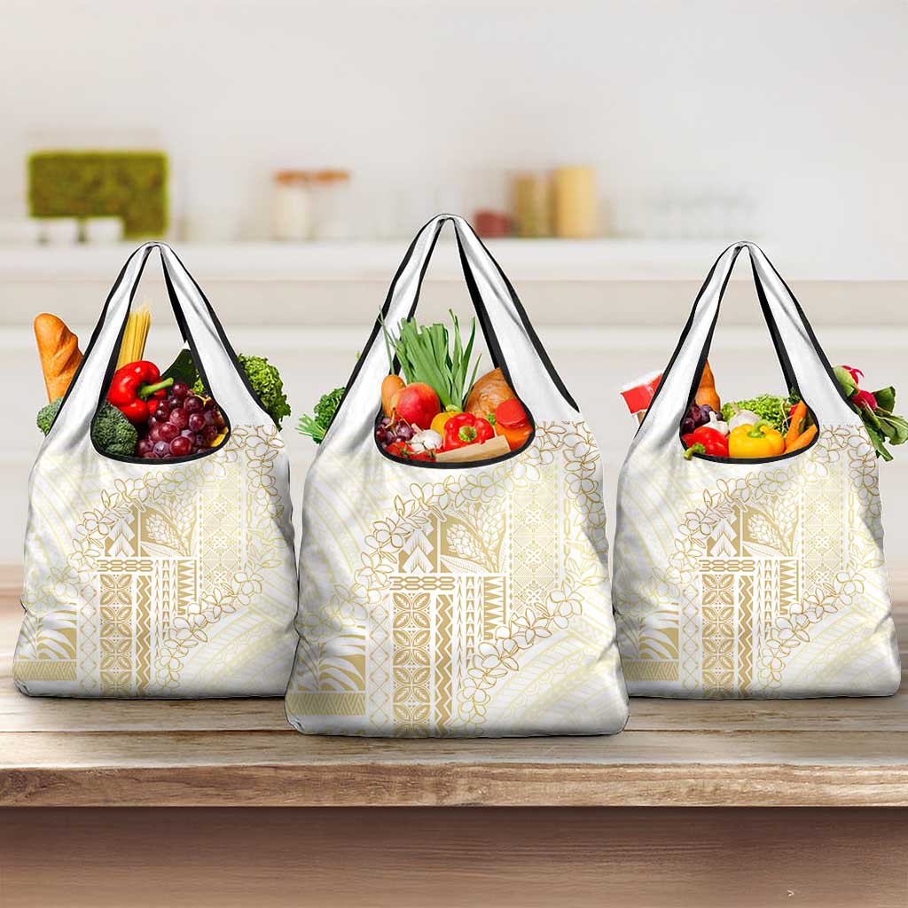 Samoa Lotu Tamaiti Mamanu Siapo Grocery Bag Golden Plumeria LT7 3-pack One Size Gold - Polynesian Pride