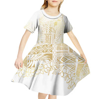 Samoa Lotu Tamaiti Mamanu Siapo Kid Short Sleeve Dress Golden Plumeria - Polynesian Pride