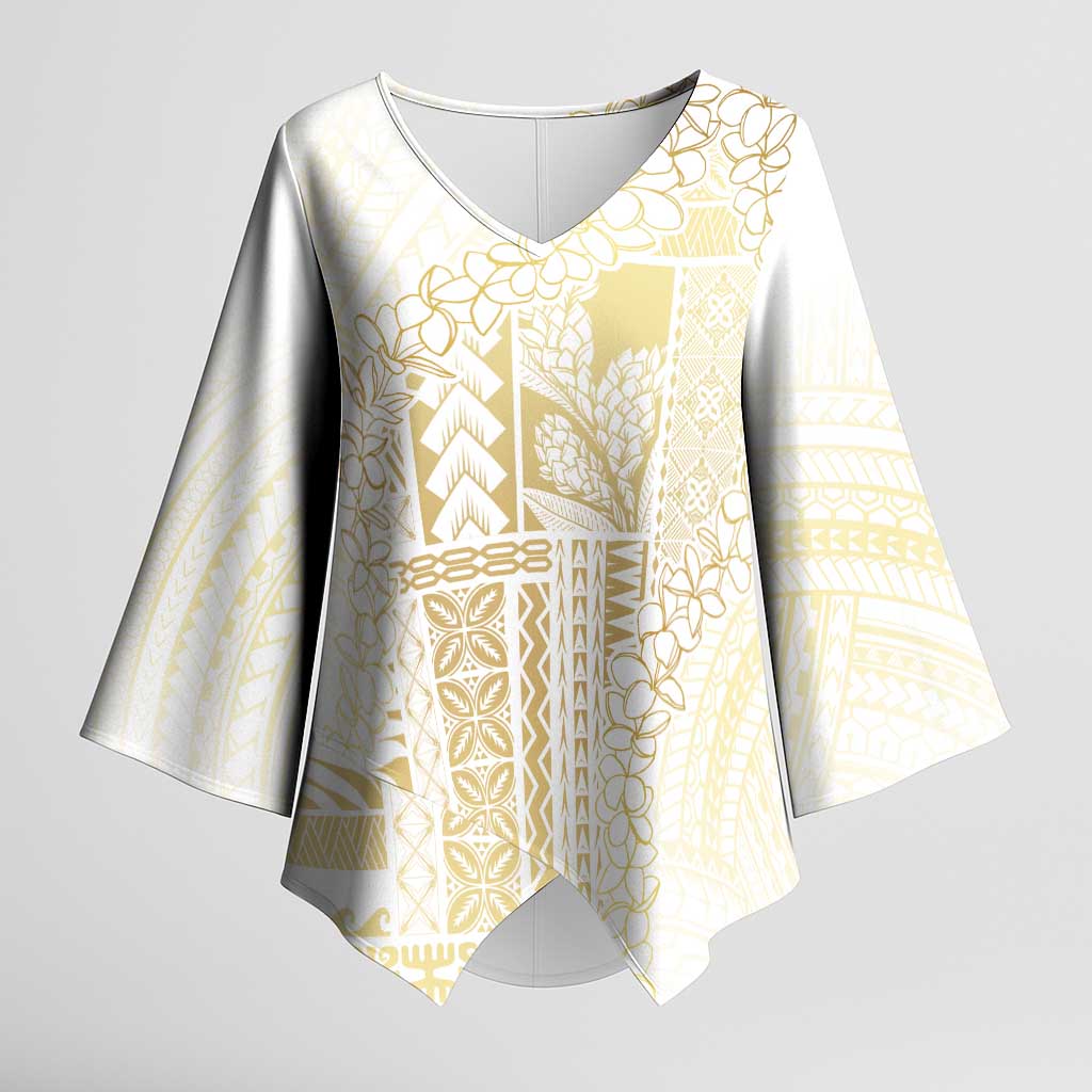 Samoa Lotu Tamaiti Mamanu Siapo Kimono Sleeve Blouse Golden Plumeria LT7 Female Gold - Polynesian Pride