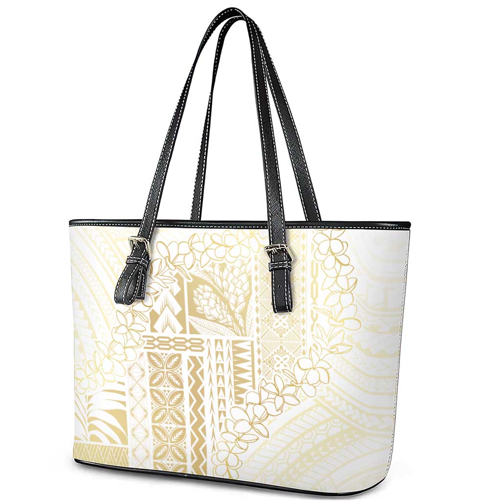 Samoa Lotu Tamaiti Mamanu Siapo Leather Tote Bag Golden Plumeria - Polynesian Pride