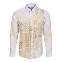 Samoa Lotu Tamaiti Mamanu Siapo Long Sleeve Button Shirt Golden Plumeria LT7 Unisex Gold - Polynesian Pride