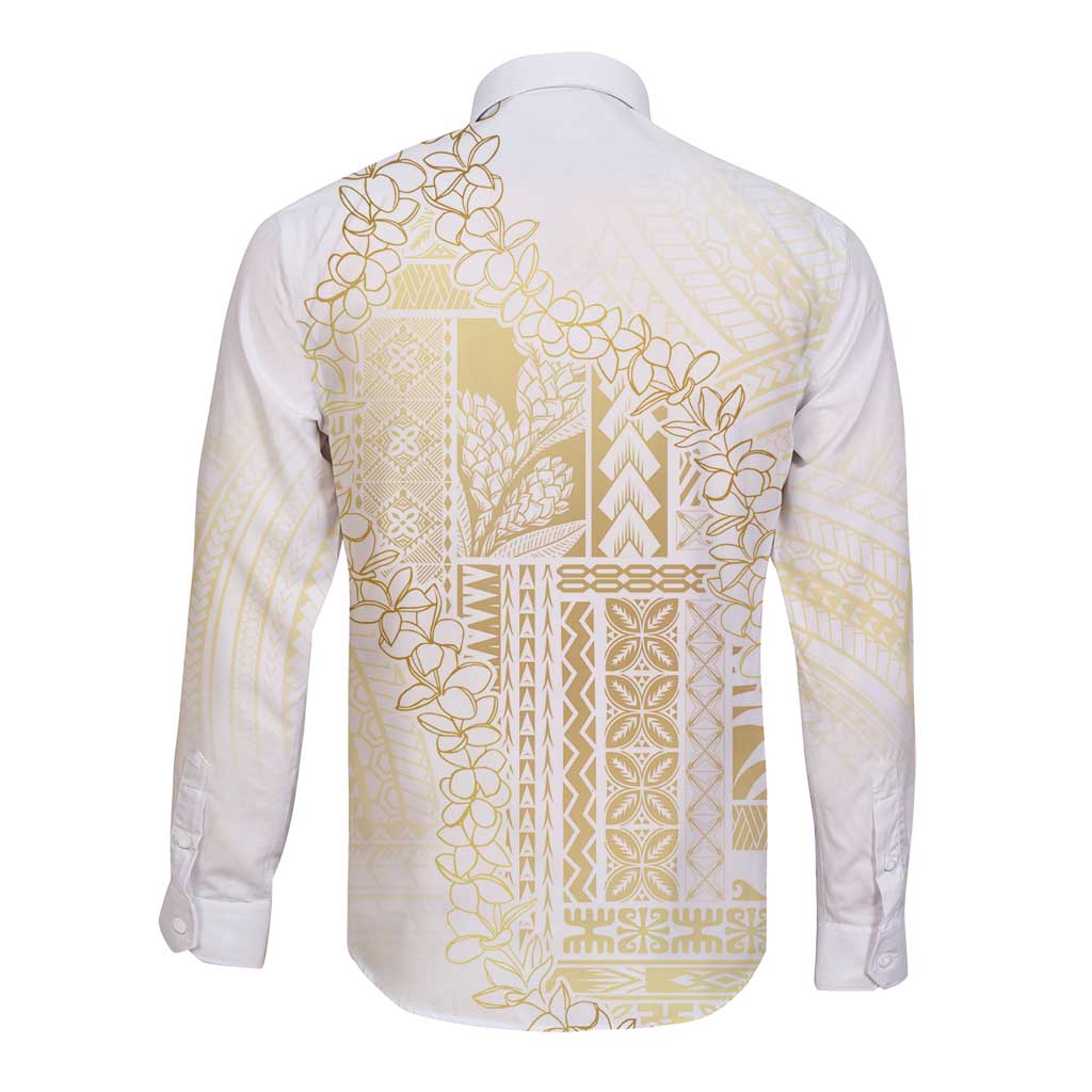 Samoa Lotu Tamaiti Mamanu Siapo Long Sleeve Button Shirt Golden Plumeria LT7 - Polynesian Pride