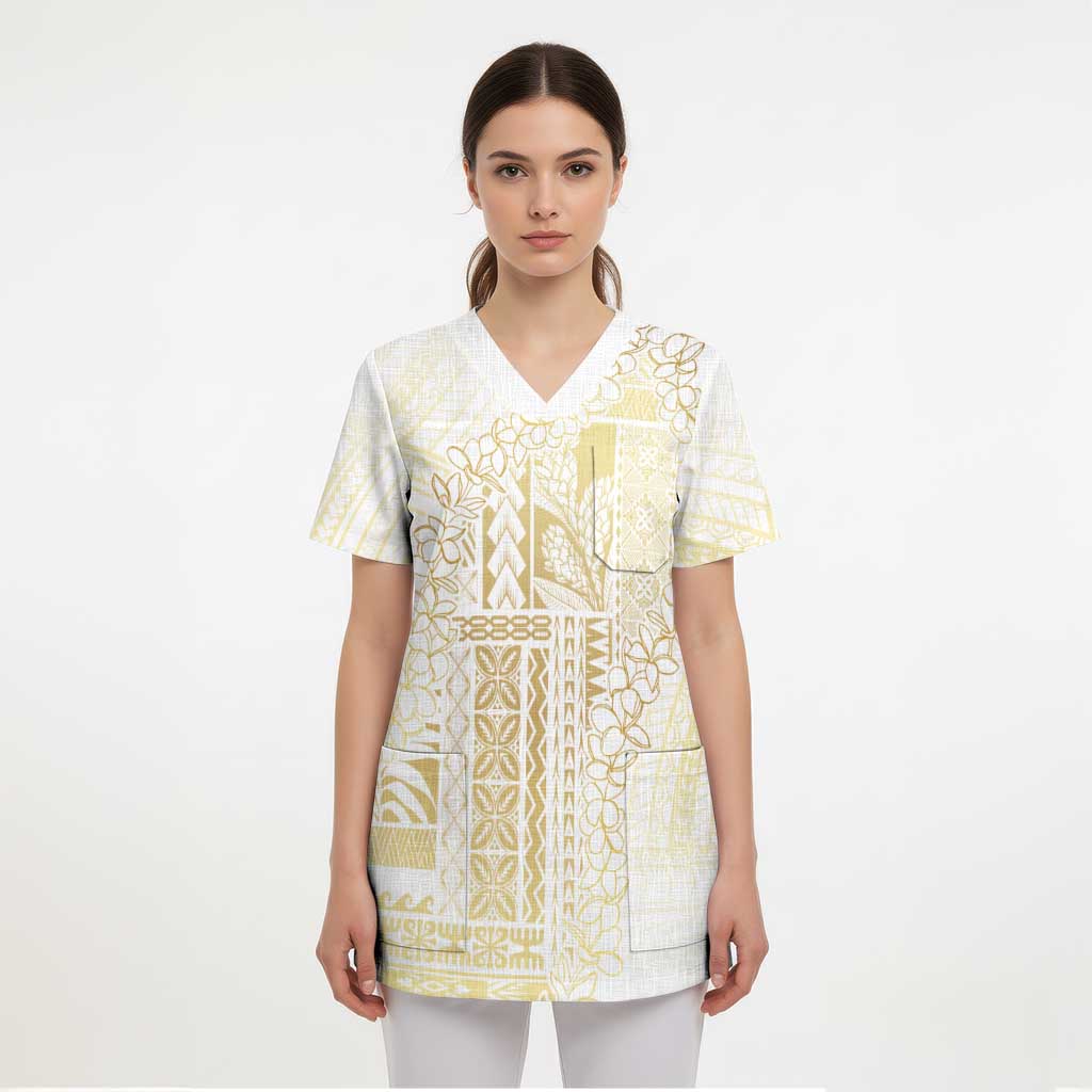 Samoa Lotu Tamaiti Mamanu Siapo Scrub Top Golden Plumeria - Polynesian Pride
