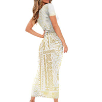Samoa Lotu Tamaiti Mamanu Siapo Short Sleeve Bodycon Dress Golden Plumeria - Polynesian Pride