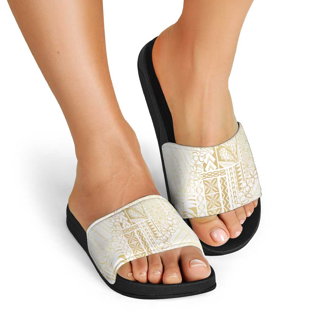 Samoa Lotu Tamaiti Mamanu Siapo Slide Sandals Golden Plumeria - Polynesian Pride