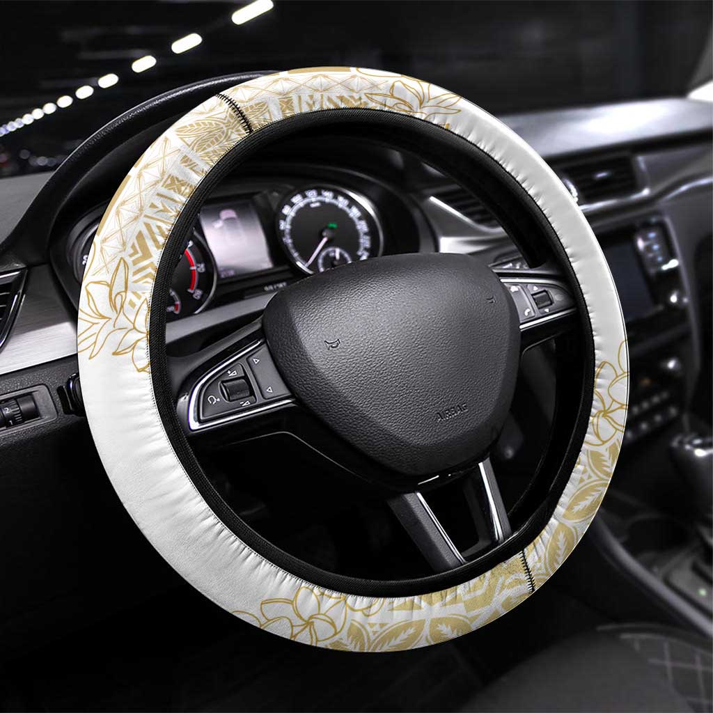 Samoa Lotu Tamaiti Mamanu Siapo Steering Wheel Cover Golden Plumeria LT7 Universal Fit Gold - Polynesian Pride