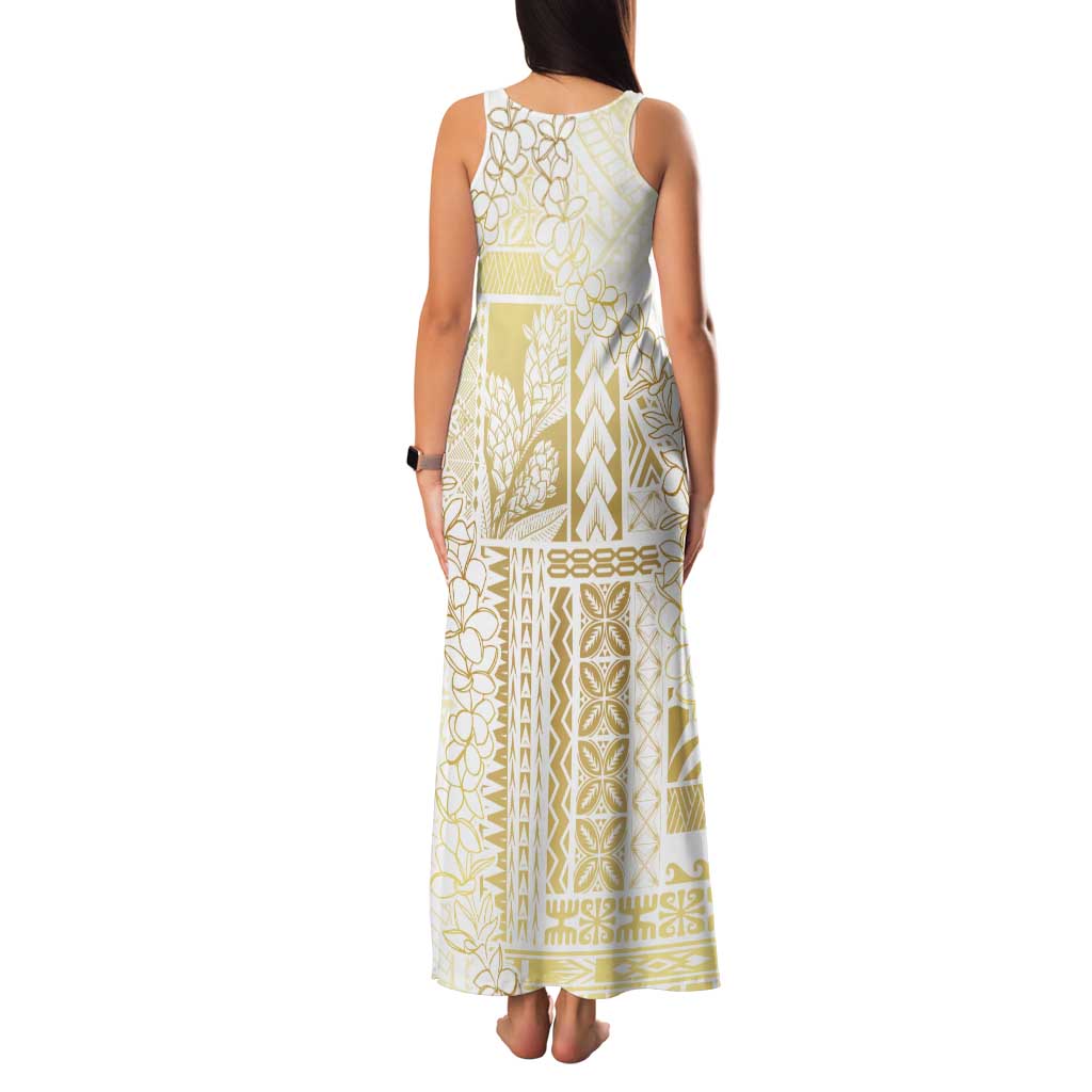 Samoa Lotu Tamaiti Mamanu Siapo Tank Maxi Dress Golden Plumeria - Polynesian Pride