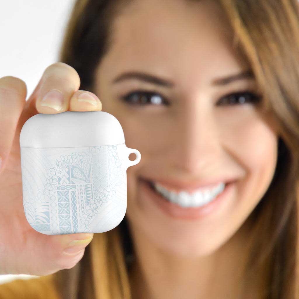 Samoa Lotu Tamaiti Mamanu Siapo AirPods Case Off White Plumeria LT7 Baby Blue - Polynesian Pride