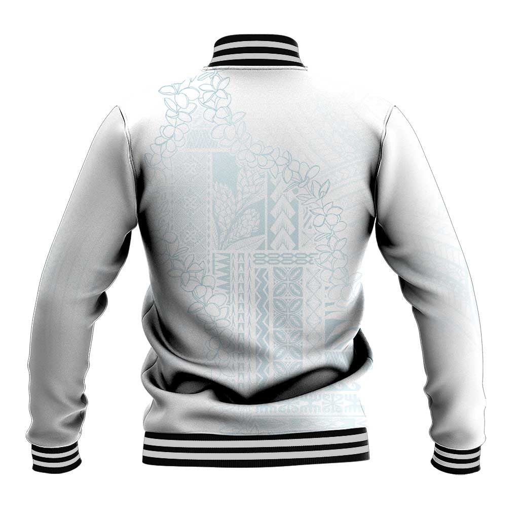 Samoa Lotu Tamaiti Mamanu Siapo Baseball Jacket Off White Plumeria LT7 - Polynesian Pride